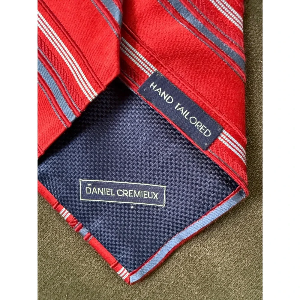 Daniel Cremieux Fumagalli's Red Striped Silk Tie‎ Hand Tailored Mens Necktie USA